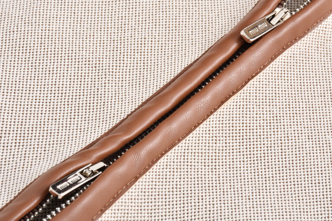 MIU MIU 缪缪 拼色字母刺绣拉链夹克 长袖 外套 米色 ML1042-14Z3-F0A5T-S-OOO