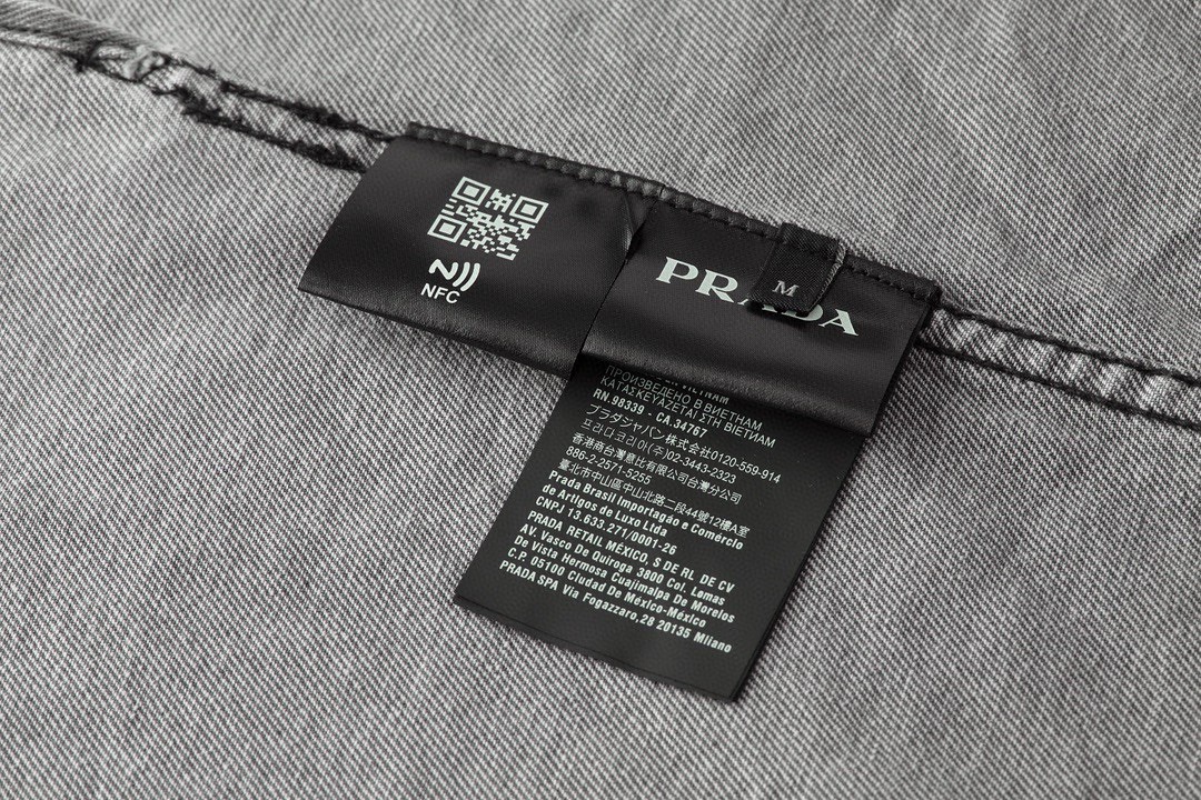 PRADA 普拉达 做旧logo徽标 拉链牛仔衬衫 外套 长袖 水洗灰 GEC086-13B4-F01AY-S-232