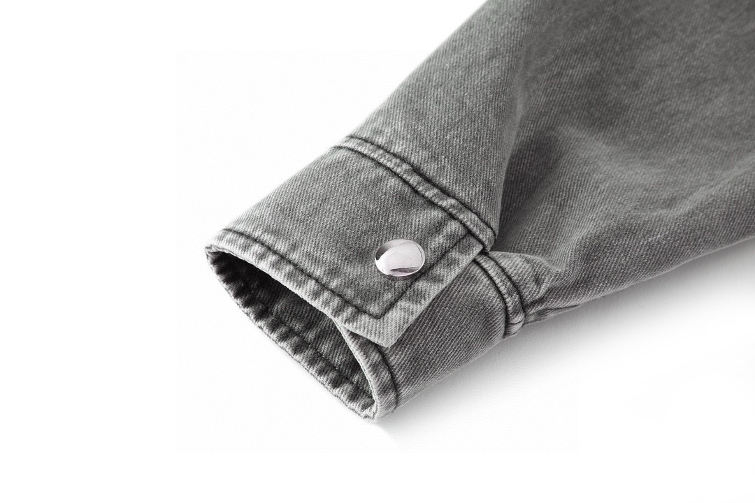 PRADA 普拉达 做旧logo徽标 拉链牛仔衬衫 外套 长袖 水洗灰 GEC086-13B4-F01AY-S-232