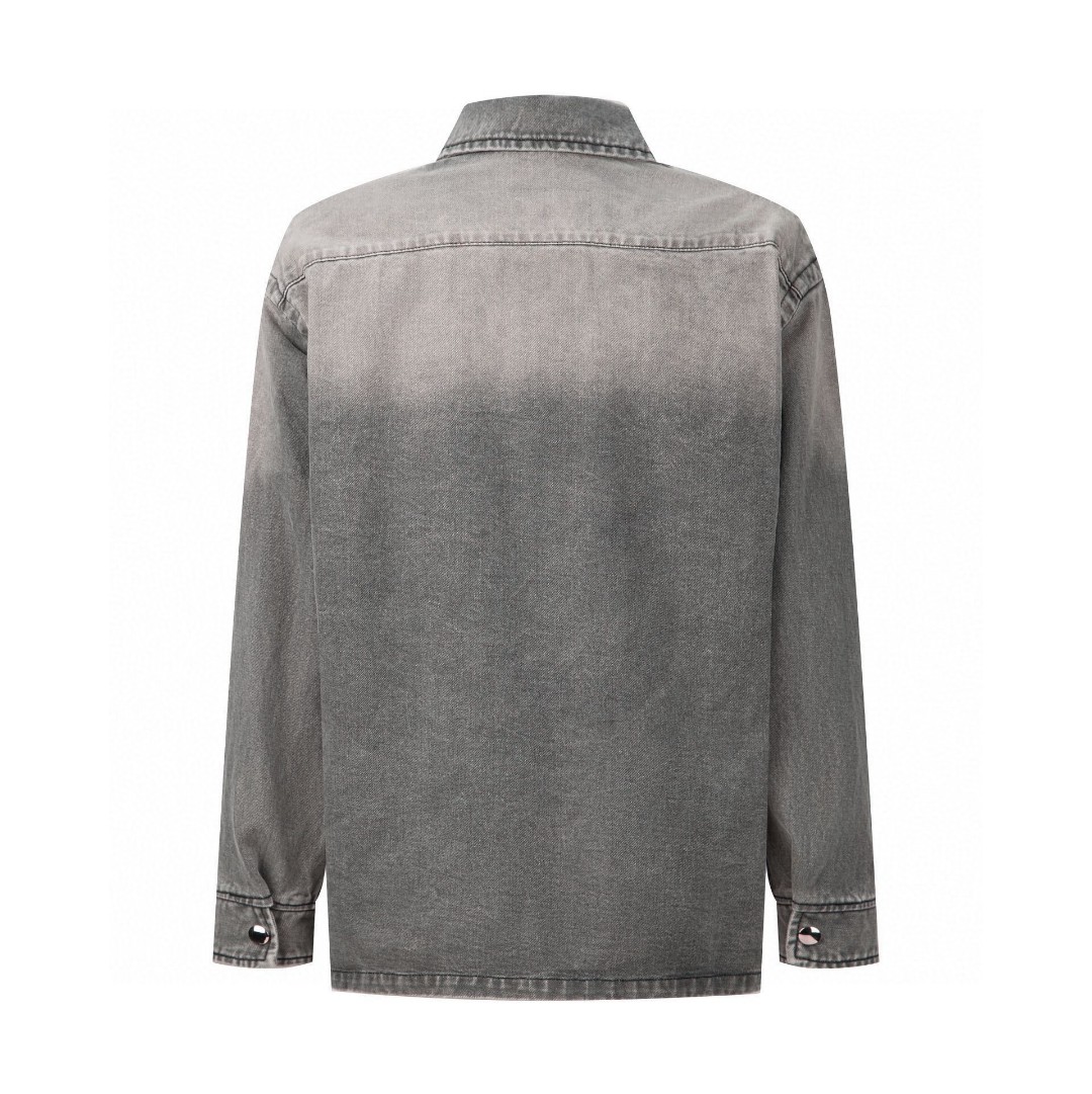 PRADA 普拉达 做旧logo徽标 拉链牛仔衬衫 外套 长袖 水洗灰 GEC086-13B4-F01AY-S-232