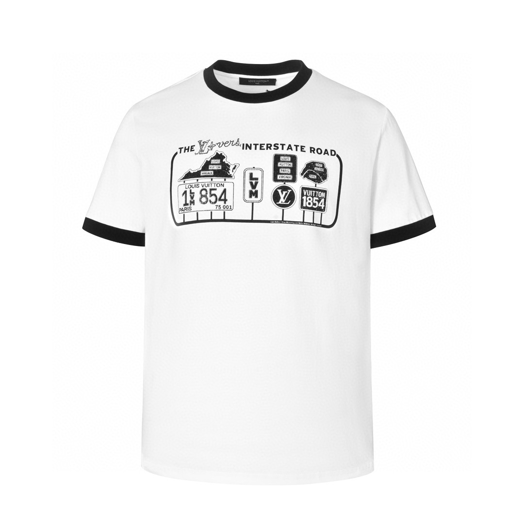 LOUIS VUITTON 路易威登 1854烫钻字母路标图案圆领短袖 T恤 白色 1AFXO1