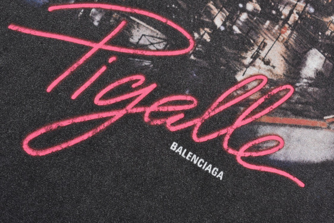 Balenciaga 巴黎世家 夜景字母logo印花短袖 T恤 夏季 黑色 787349TRVO11041