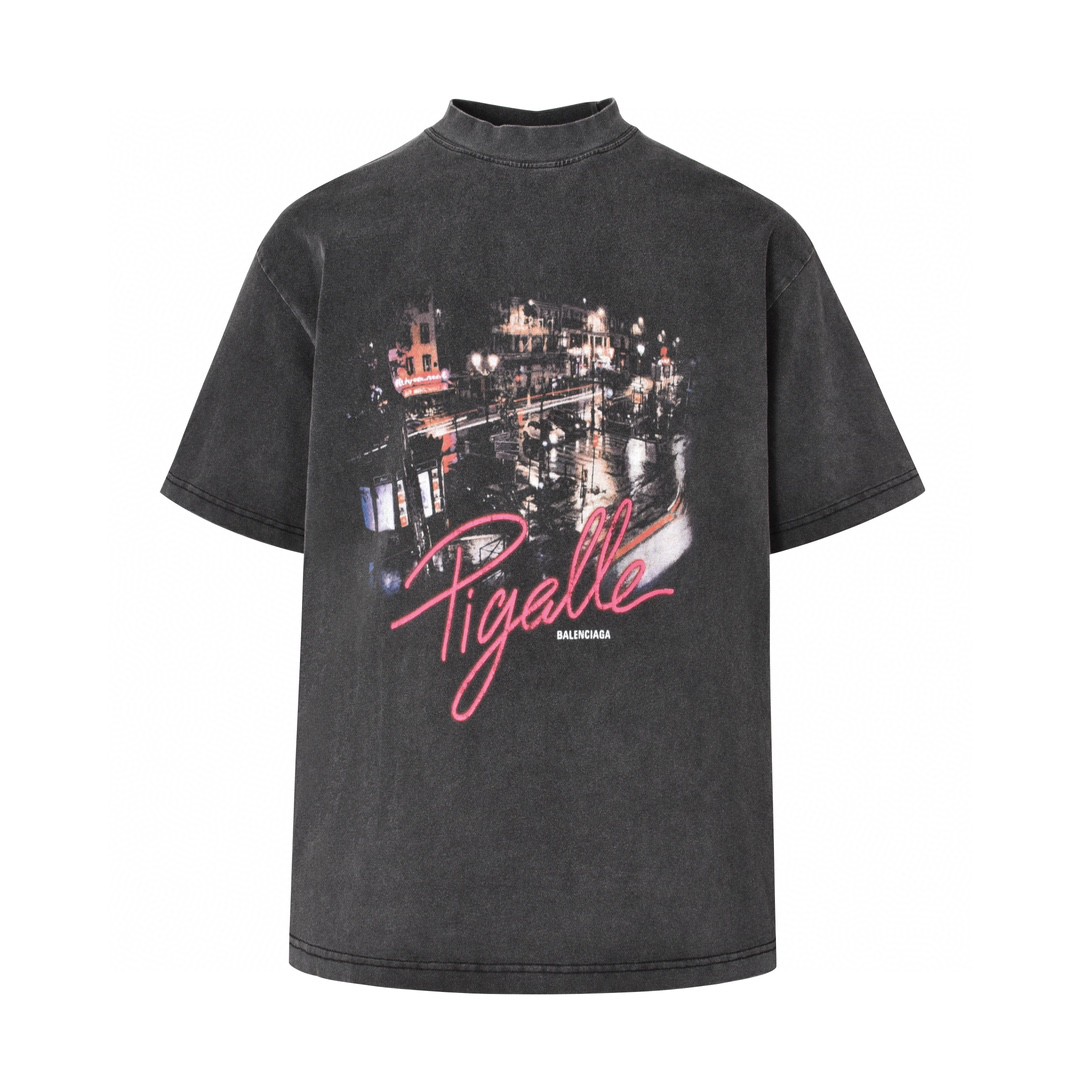 Balenciaga 巴黎世家 夜景字母logo印花短袖 T恤 夏季 黑色 787349TRVO11041
