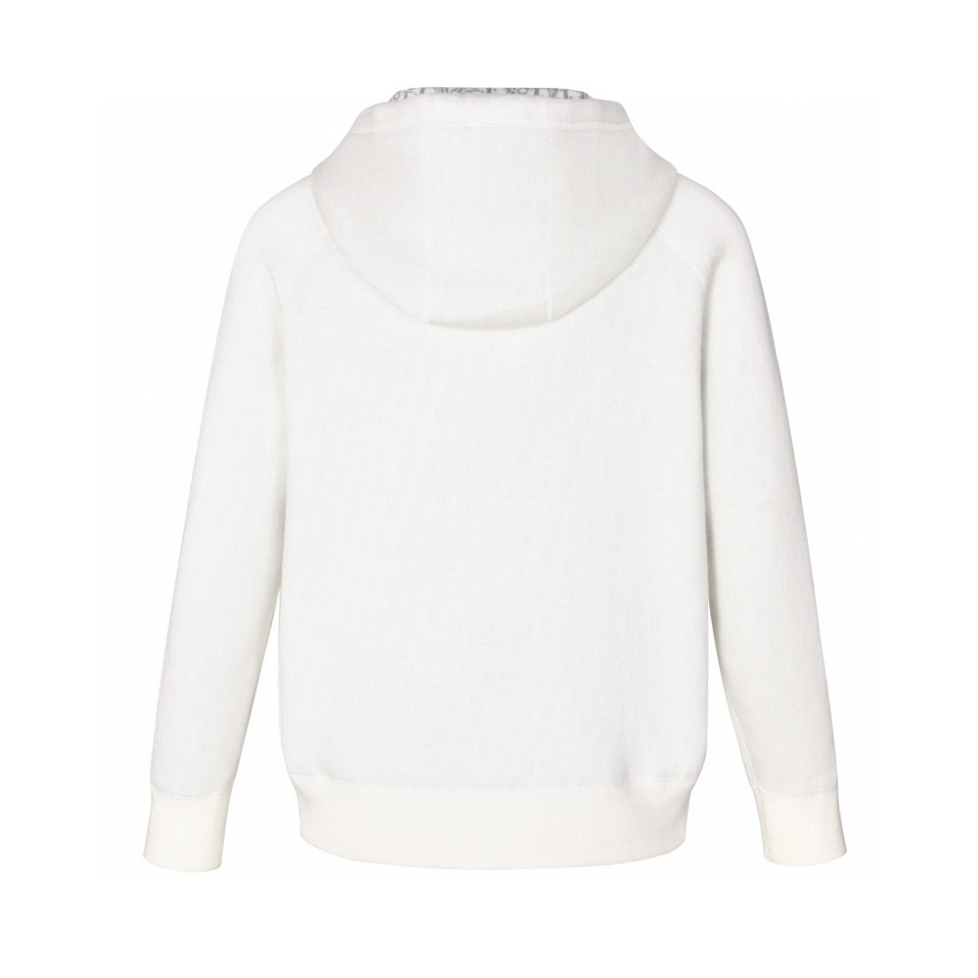 LOUIS VUITTON 路易威登 内衬满印羊绒针织连帽卫衣 长袖 秋冬款 白色 113M221AT225-C088