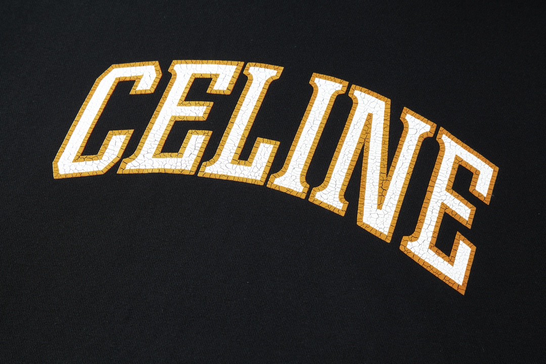 CELINE 赛琳 裂纹字母logo印花连帽卫衣 长袖 秋冬款 黑色 2Y75F670Q-38JE