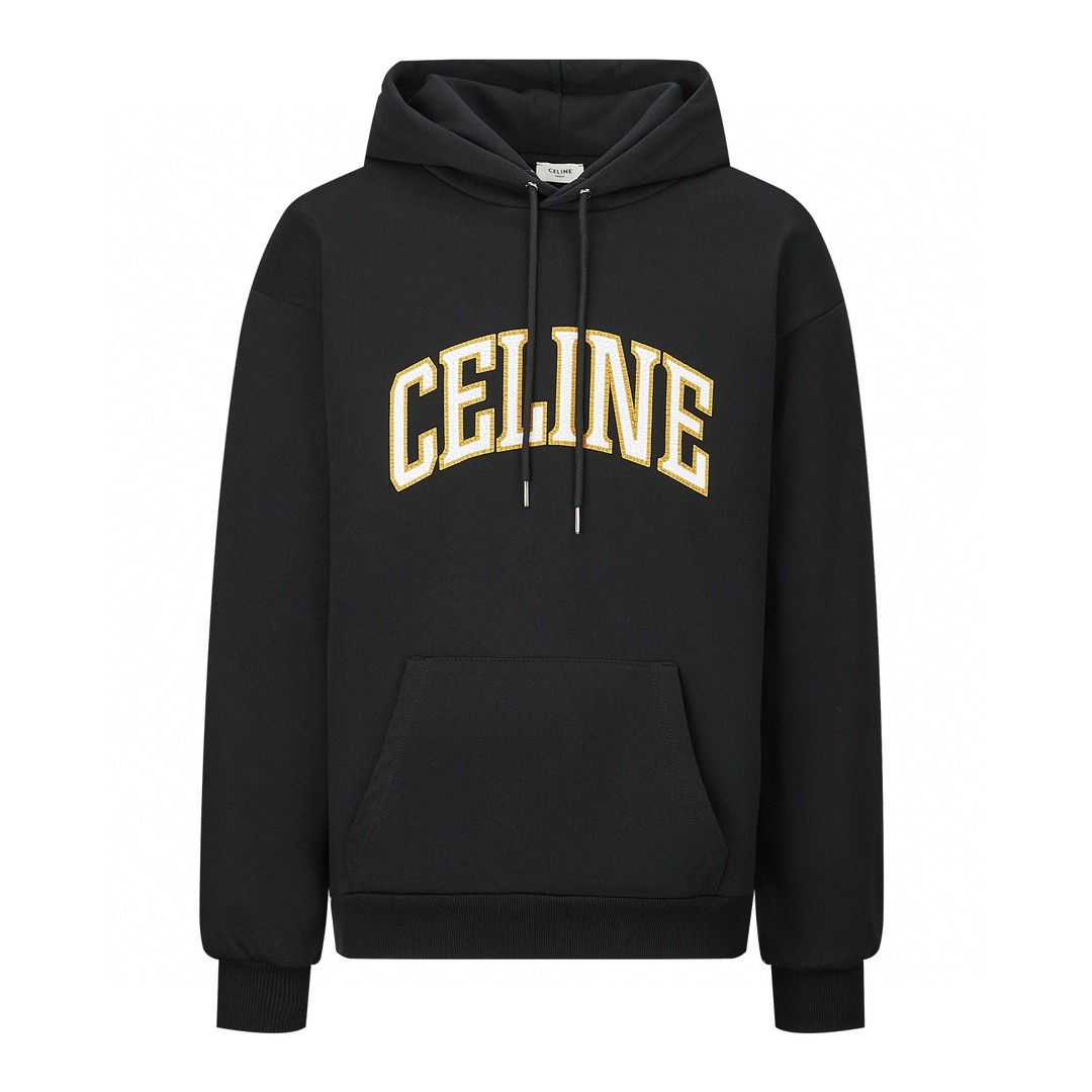 CELINE 赛琳 裂纹字母logo印花连帽卫衣 长袖 秋冬款 黑色 2Y75F670Q-38JE
