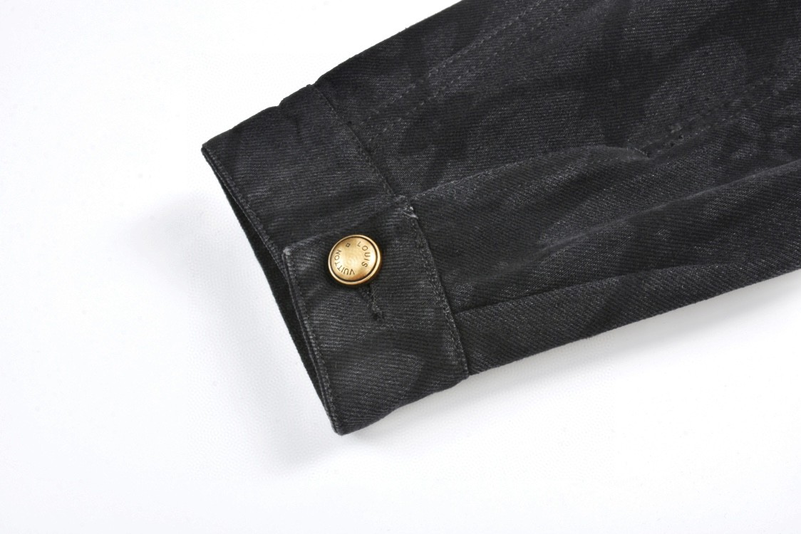 LOUIS VUITTON 路易威登 水网花卉logo拉链纽扣连帽牛仔外套 夹克 长袖 秋冬款 黑灰色 1AFQBK