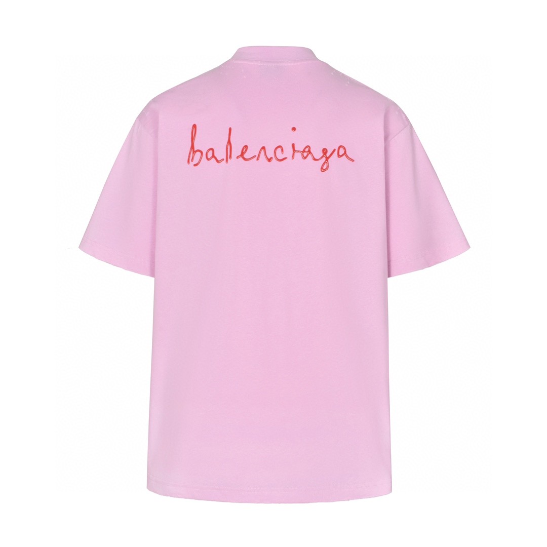 Balenciaga 巴黎世家 情人节限定硅胶爱心字母logo印花短袖 T恤 夏季 粉色 641655TQVV85060
