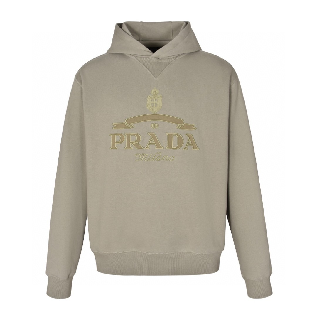 PRADA 普拉达 贴布字母logo刺绣连帽卫衣 长袖 灰色 