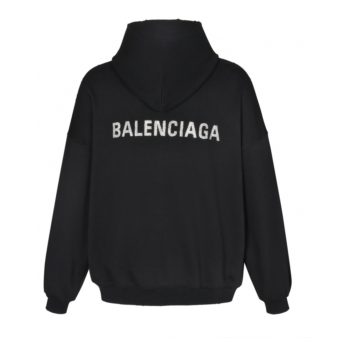 Balenciaga 巴黎世家 前后水钻字母logo印花连帽卫衣 长袖 秋冬 黑色 
