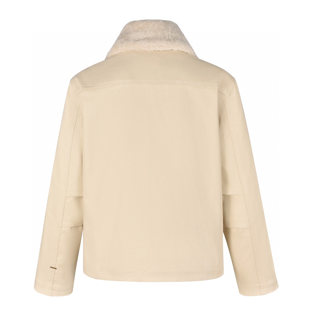 LOUIS VUITTON 路易威登 浮雕压花可拆卸毛领夹克 长袖 外套 秋冬款 米白色 1AATGZ