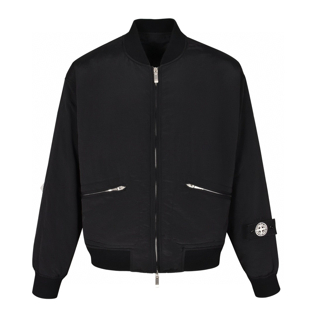DIOR 迪奥 STONEISLAND 联名款 FW24 纯色字母Logo徽标飞行员夹克 棉服 外套 长袖 黑色 493C401A6263-C989