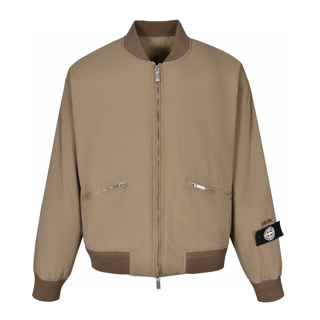 DIOR 迪奥 STONEISLAND 联名款 FW24 纯色字母Logo徽标飞行员夹克 棉服 外套 长袖 棕色 493C401A6263-C878
