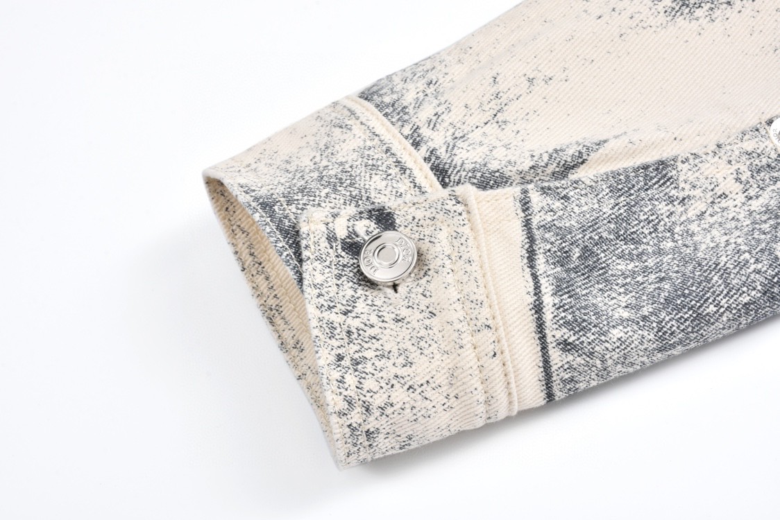 DIOR 迪奥 做旧印花牛仔衬衫 长袖 外套 牛仔衣 秋冬款 米色 413D588A353X-C185