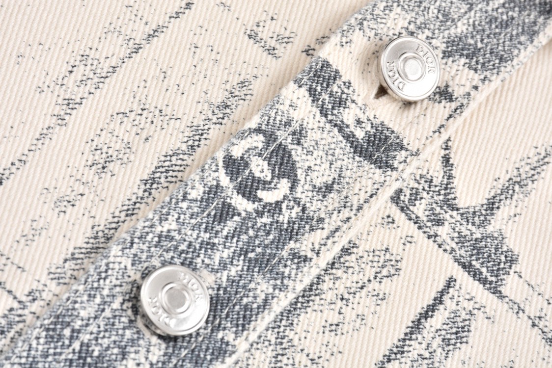 DIOR 迪奥 做旧印花牛仔衬衫 长袖 外套 牛仔衣 秋冬款 米色 413D588A353X-C185