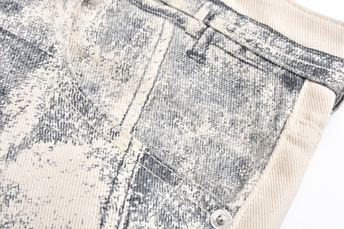 DIOR 迪奥 做旧印花牛仔裤 长裤 裤子 米色 383D010A353X-C185