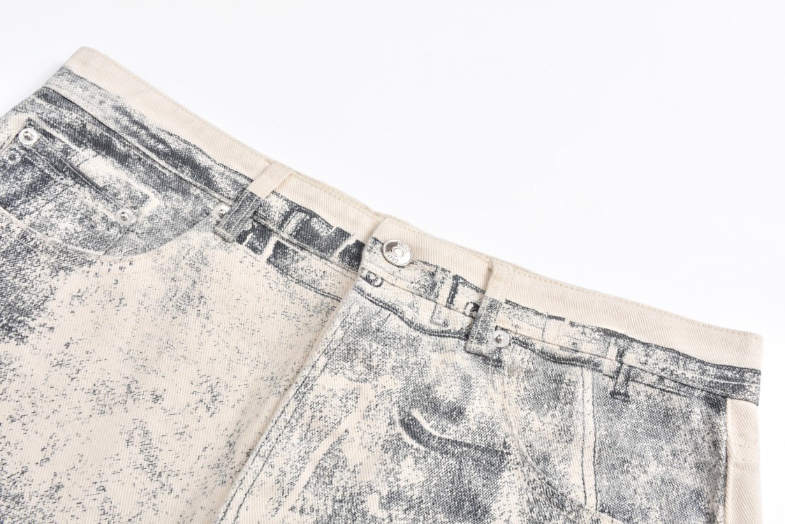 DIOR 迪奥 做旧印花牛仔裤 长裤 裤子 米色 383D010A353X-C185