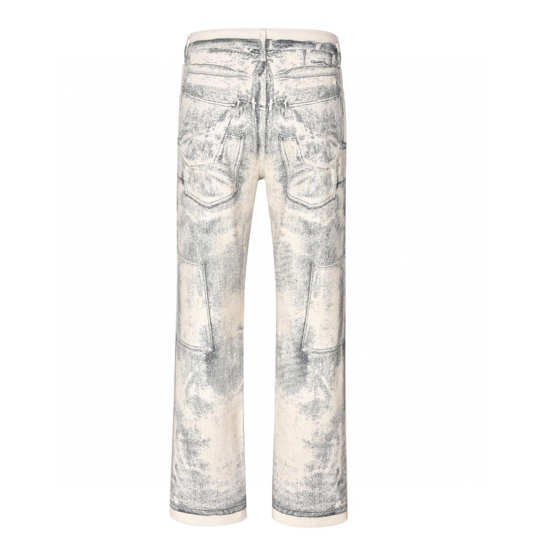 DIOR 迪奥 做旧印花牛仔裤 长裤 裤子 米色 383D010A353X-C185