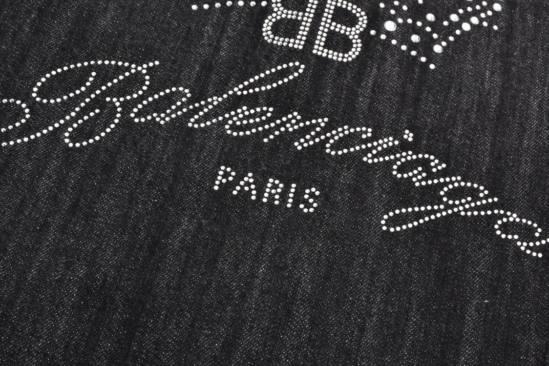 Balenciaga 巴黎世家 后背皇冠水钻字母logo印花牛仔外套 长袖 秋冬 黑灰色 793896TQW581083