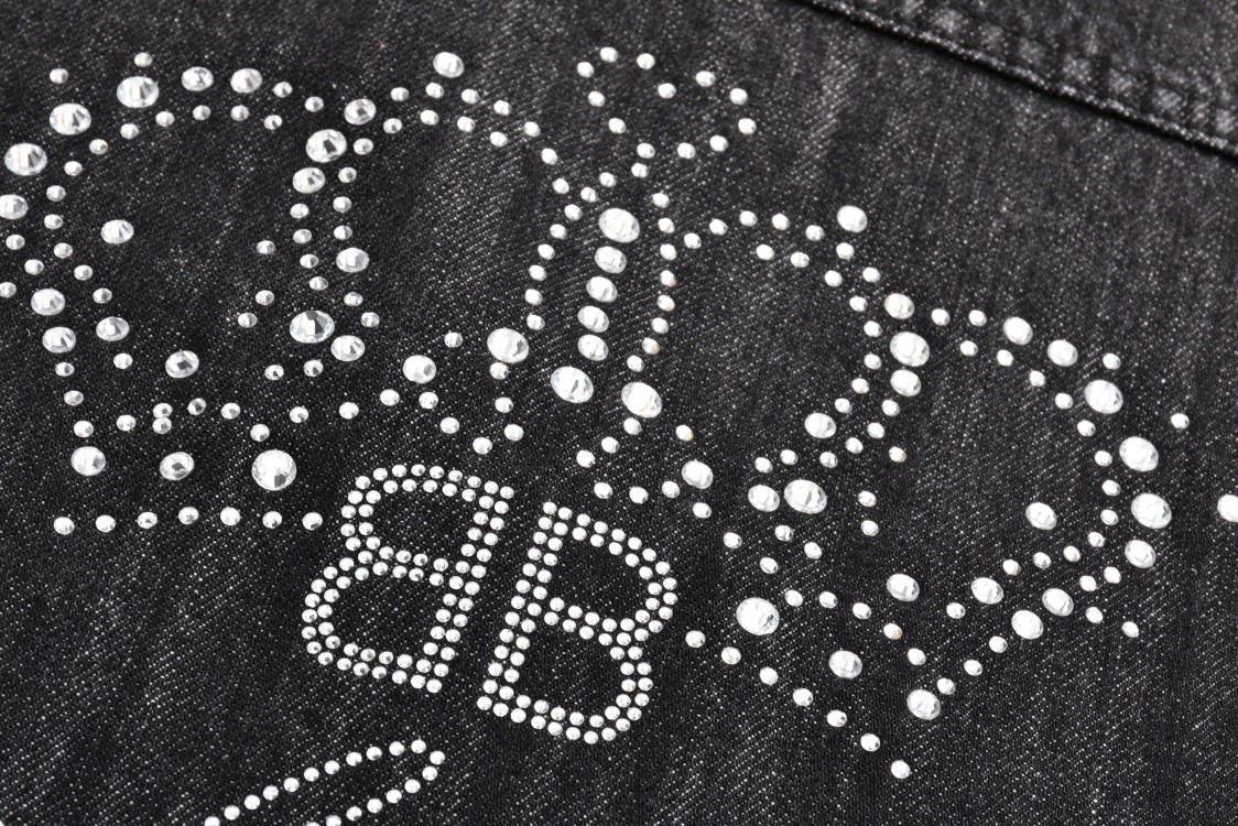 Balenciaga 巴黎世家 后背皇冠水钻字母logo印花牛仔外套 长袖 秋冬 黑灰色 793896TQW581083
