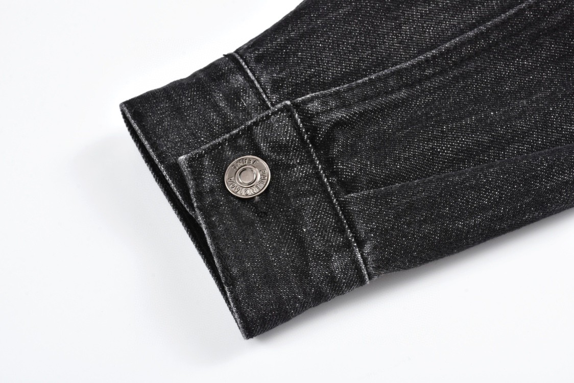 Balenciaga 巴黎世家 后背皇冠水钻字母logo印花牛仔外套 长袖 秋冬 黑灰色 793896TQW581083