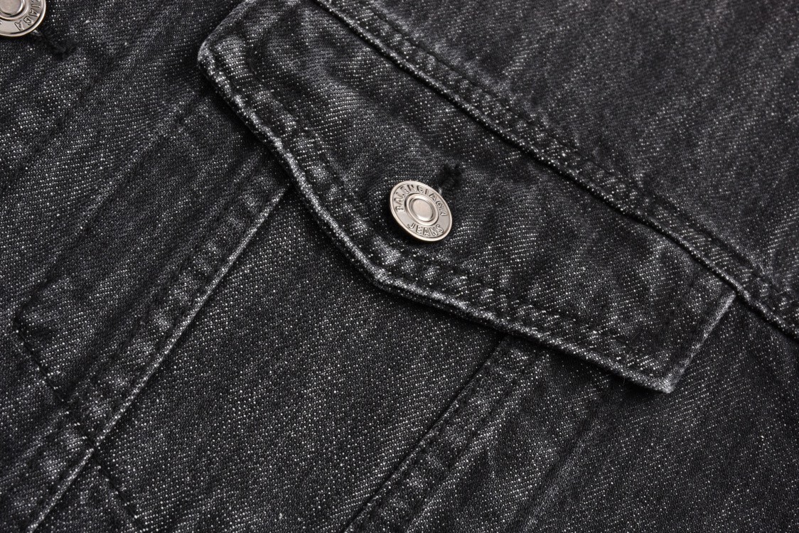 Balenciaga 巴黎世家 后背皇冠水钻字母logo印花牛仔外套 长袖 秋冬 黑灰色 793896TQW581083