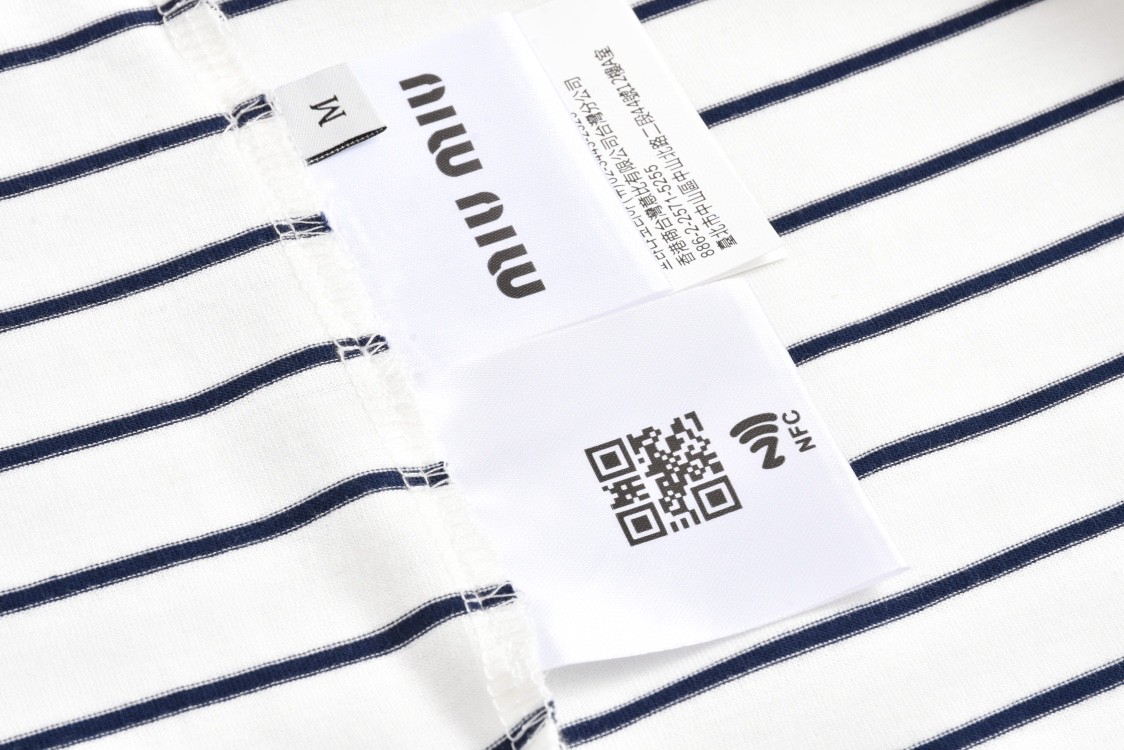 MIU MIU 缪缪 条纹Polo衫 长袖 T恤 白色