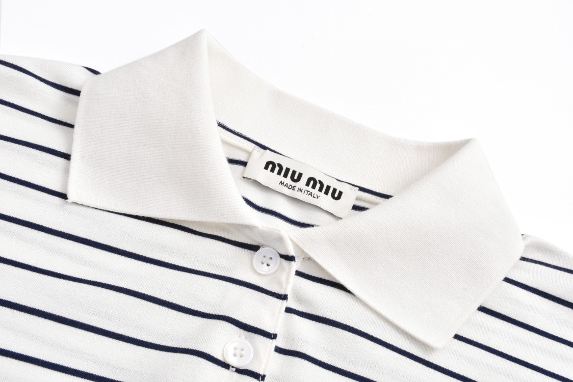 MIU MIU 缪缪 条纹Polo衫 长袖 T恤 白色