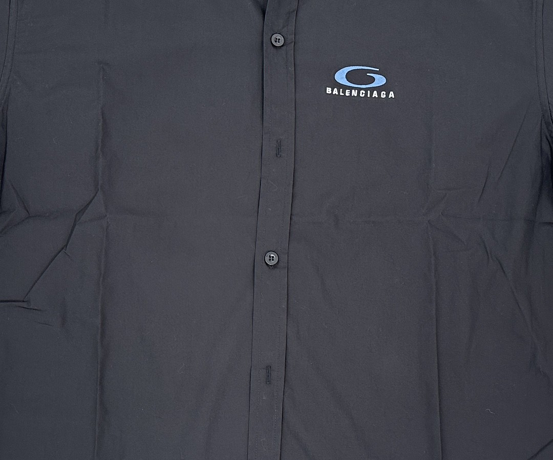 Balenciaga 巴黎世家 环形图案字母logo印花衬衫 短袖 黑色