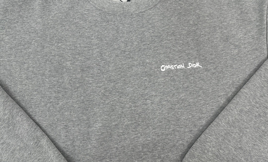 DIOR 迪奥 纯色刺绣字母Logo卫衣 圆领 长袖 灰色