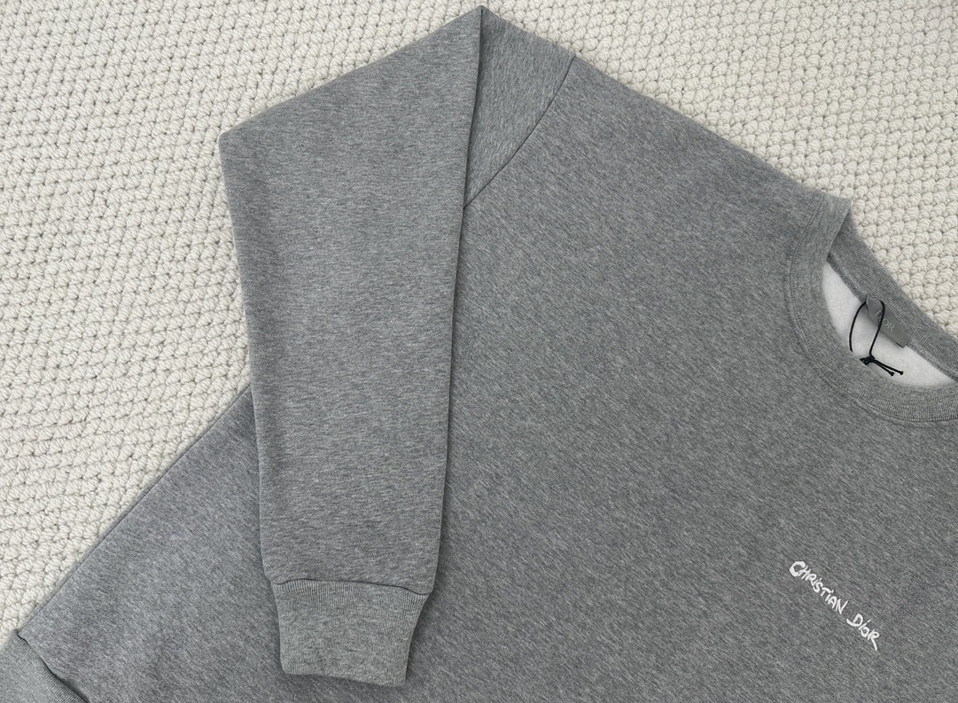 DIOR 迪奥 纯色刺绣字母Logo卫衣 圆领 长袖 灰色