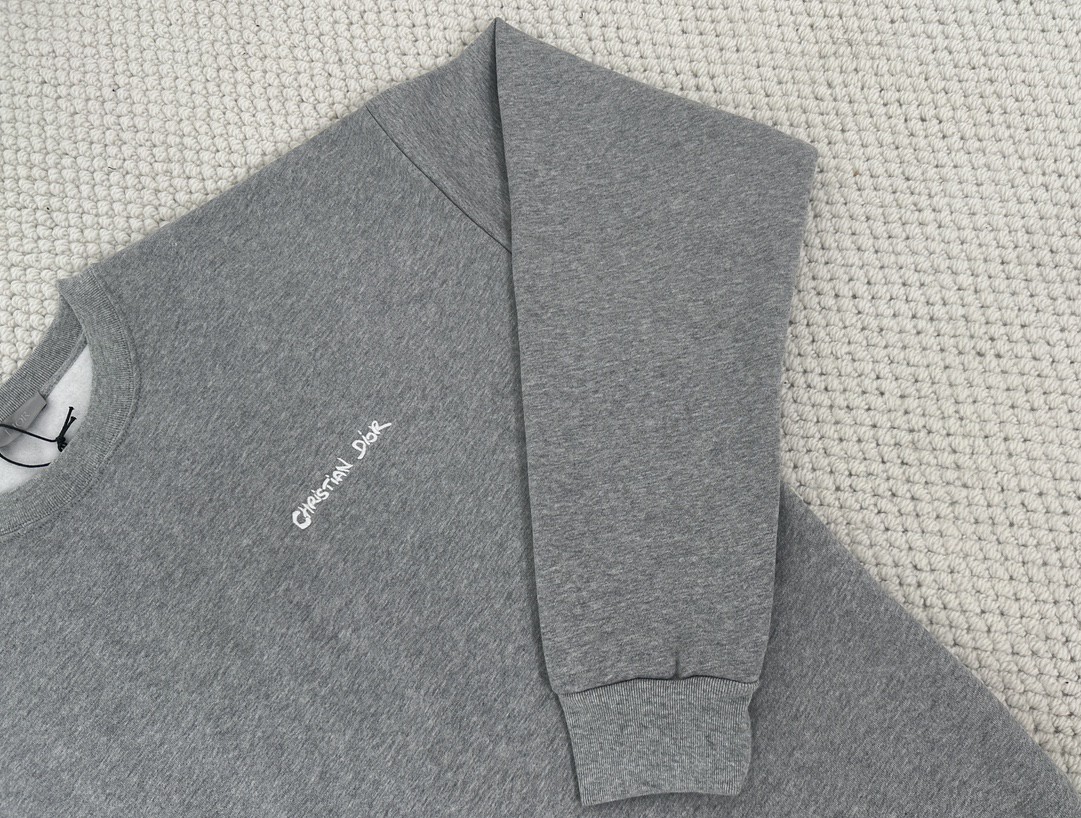 DIOR 迪奥 纯色刺绣字母Logo卫衣 圆领 长袖 灰色