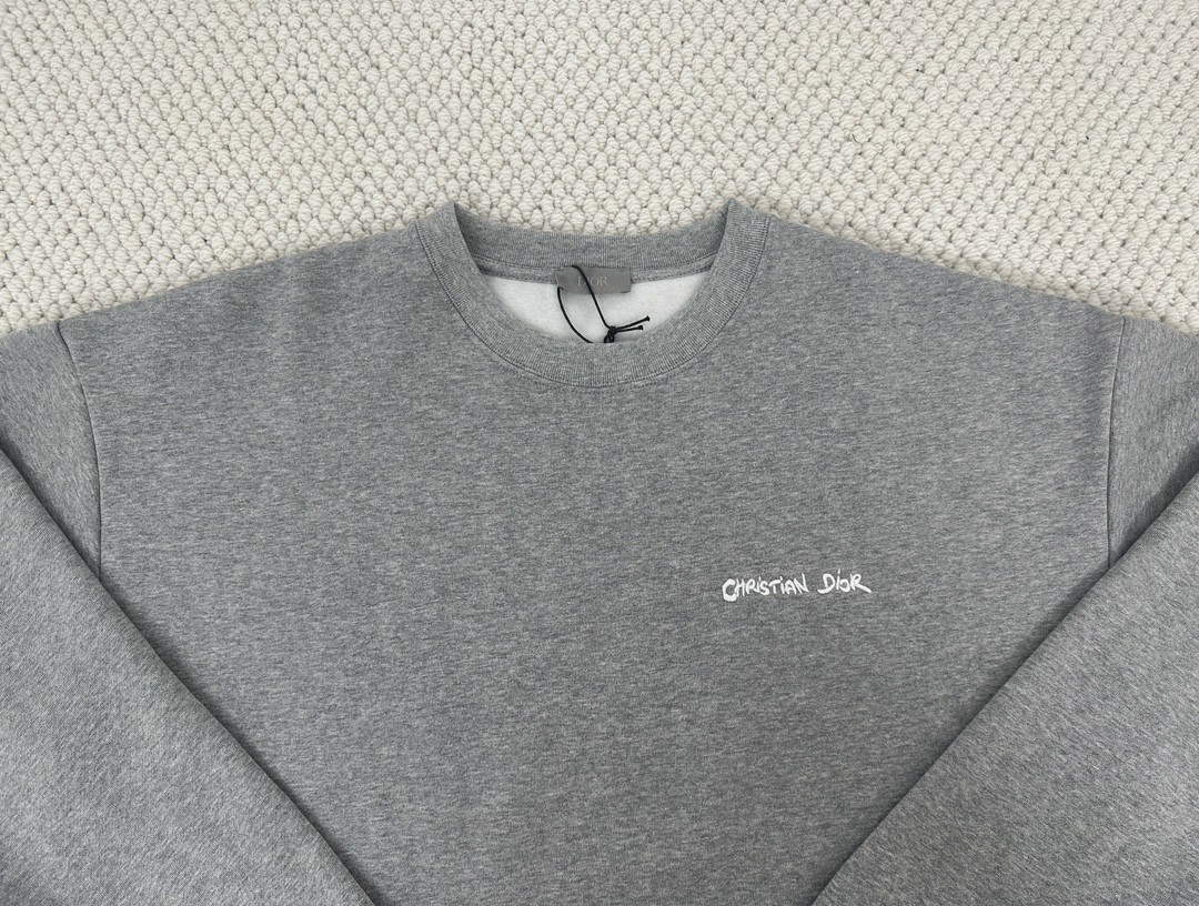 DIOR 迪奥 纯色刺绣字母Logo卫衣 圆领 长袖 灰色