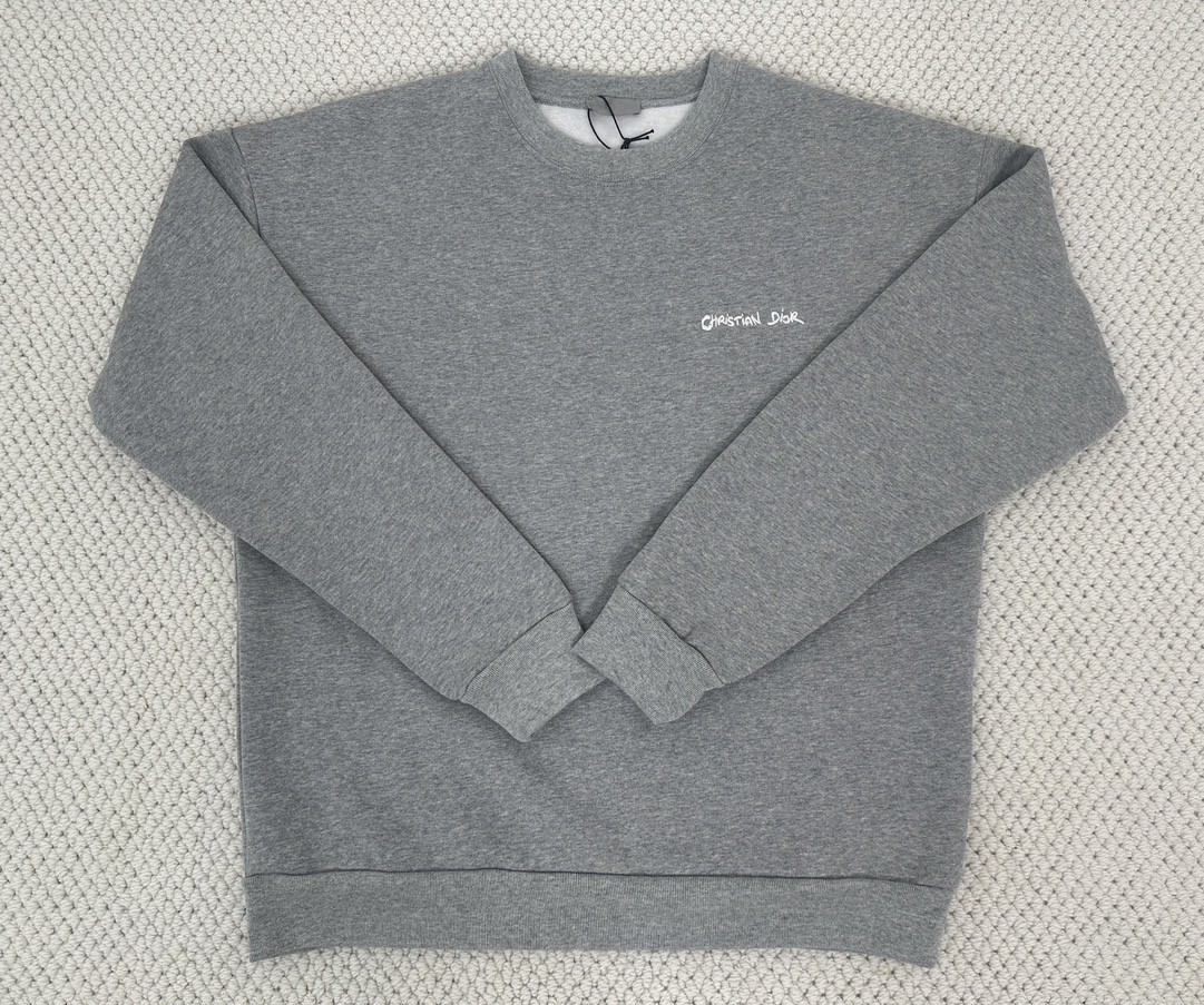 DIOR 迪奥 纯色刺绣字母Logo卫衣 圆领 长袖 灰色