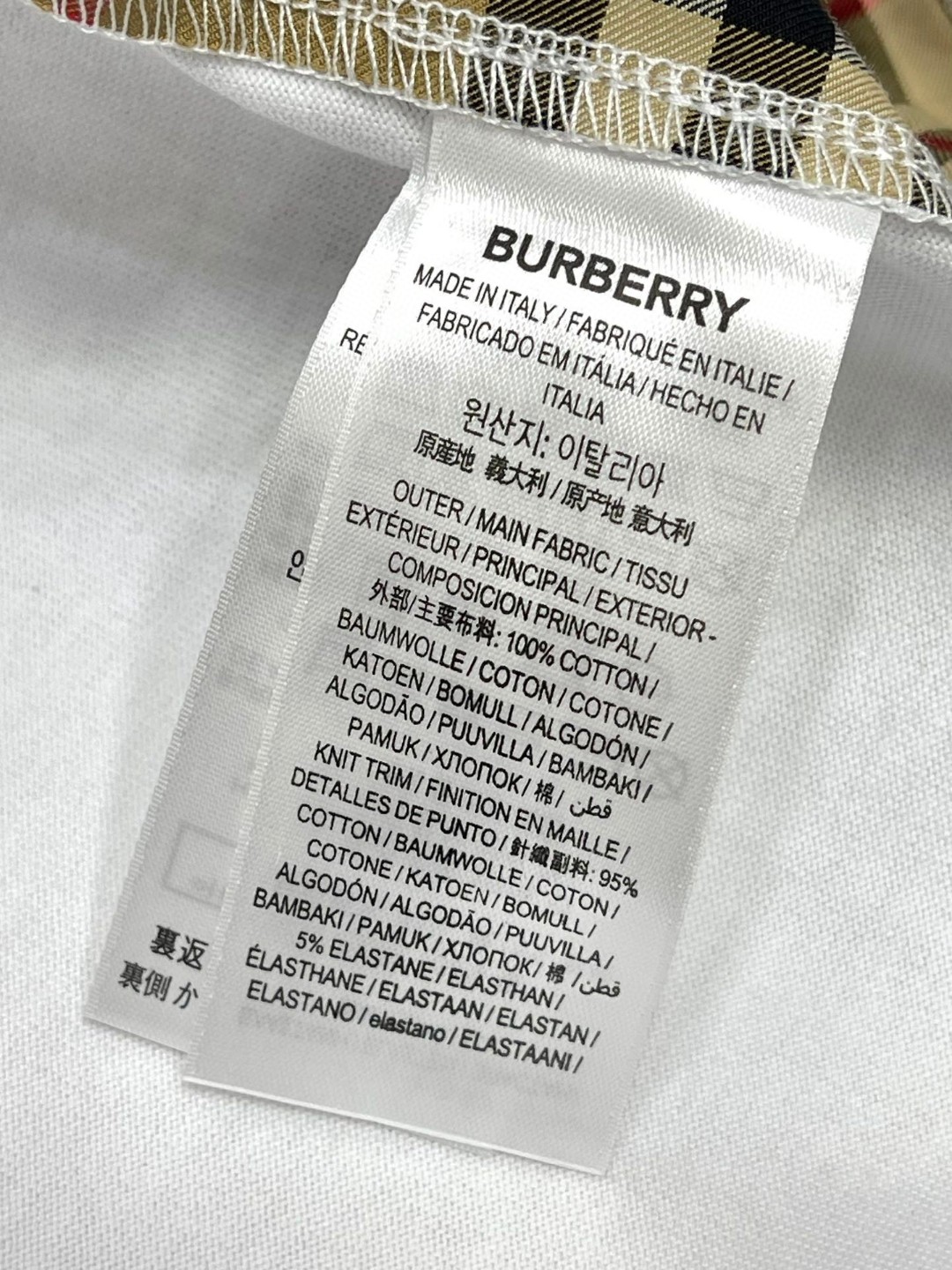 Burberry 巴宝莉 格纹拼接字母logo刺绣图案短袖 T恤 圆领 短款 夏季 黑色 白色 80331011