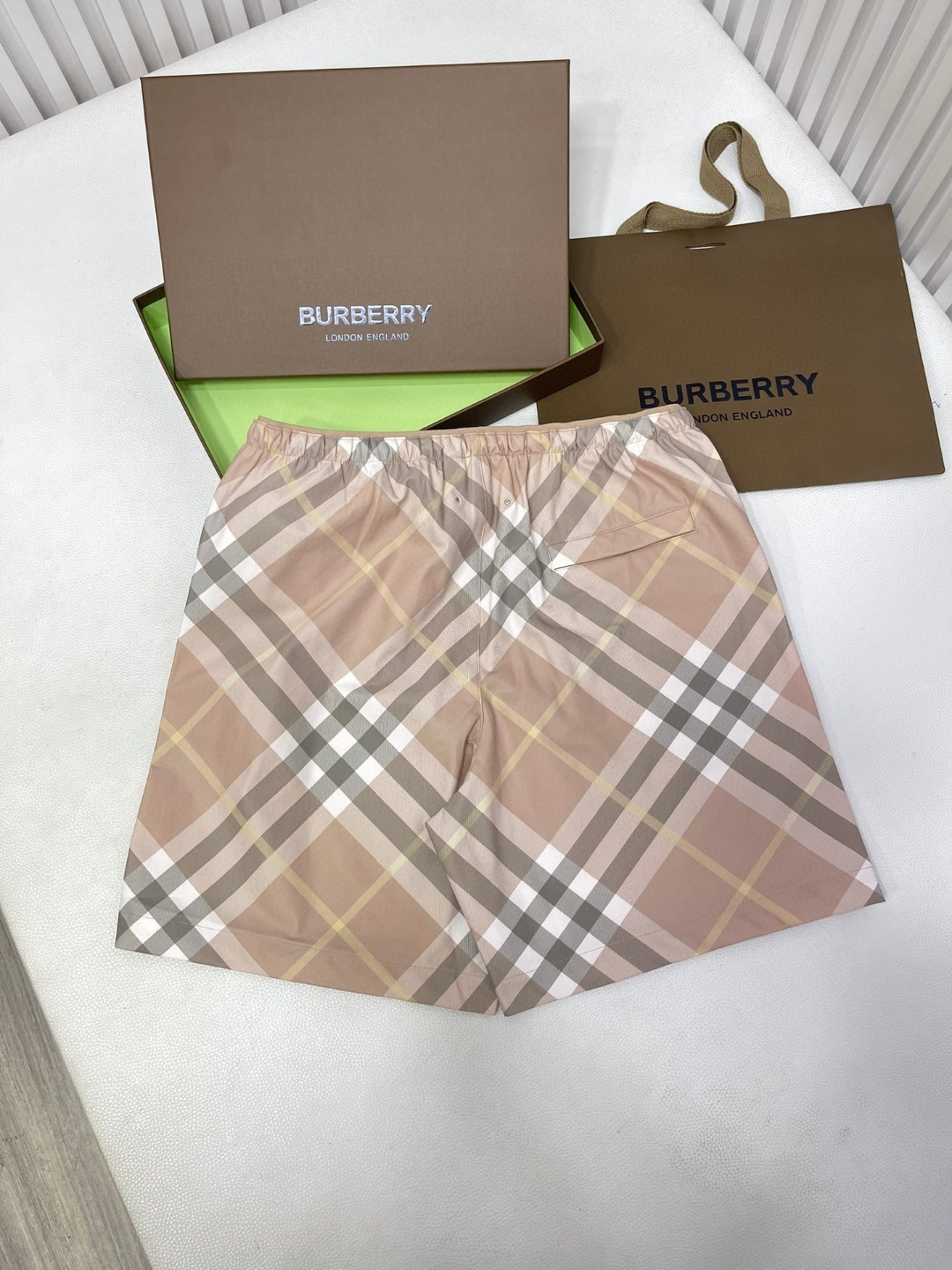 Burberry 巴宝莉 格纹松紧腰短裤 休闲裤 裤子 蓝色 绿色 米色