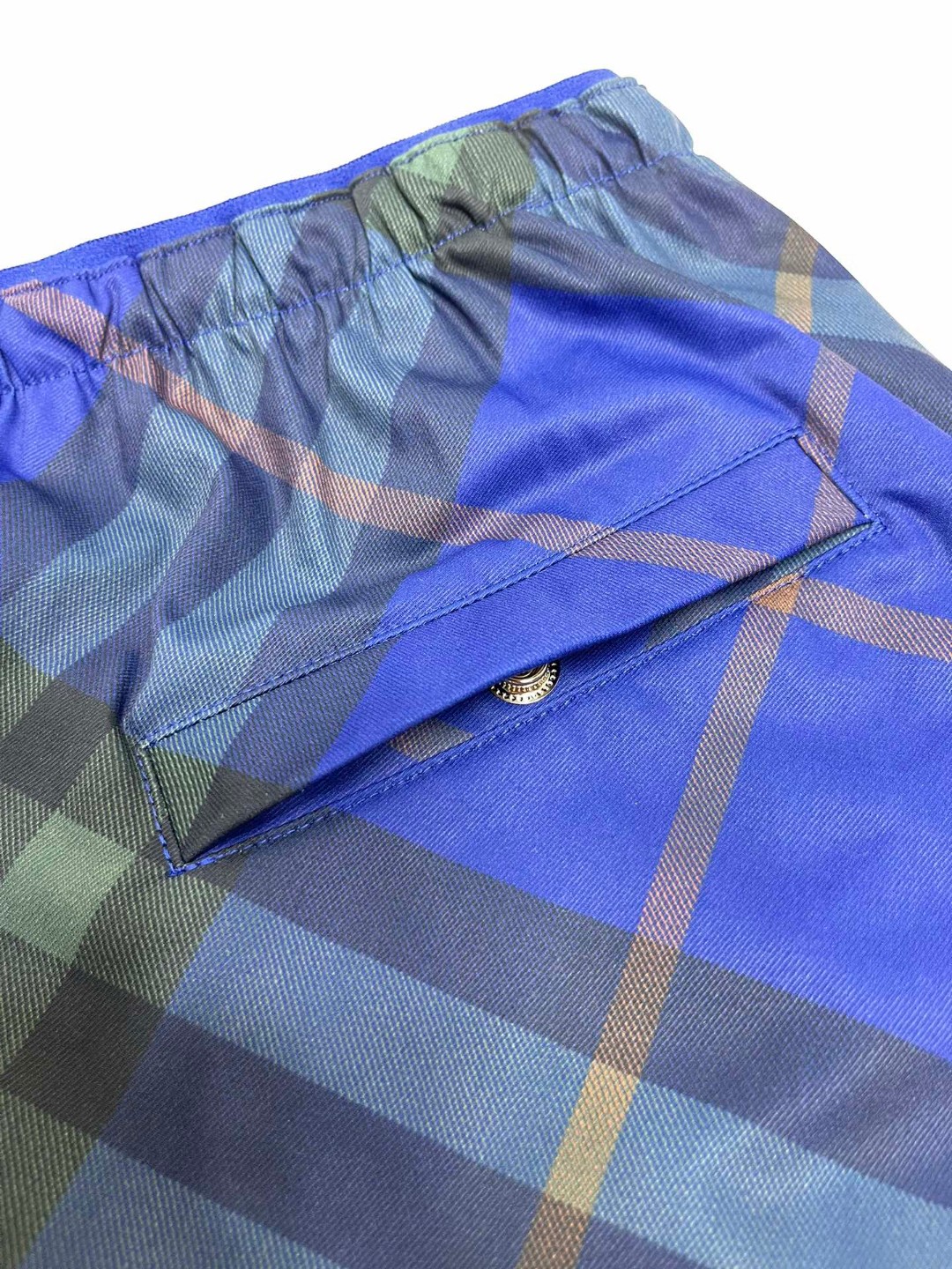 Burberry 巴宝莉 格纹松紧腰短裤 休闲裤 裤子 蓝色 绿色 米色