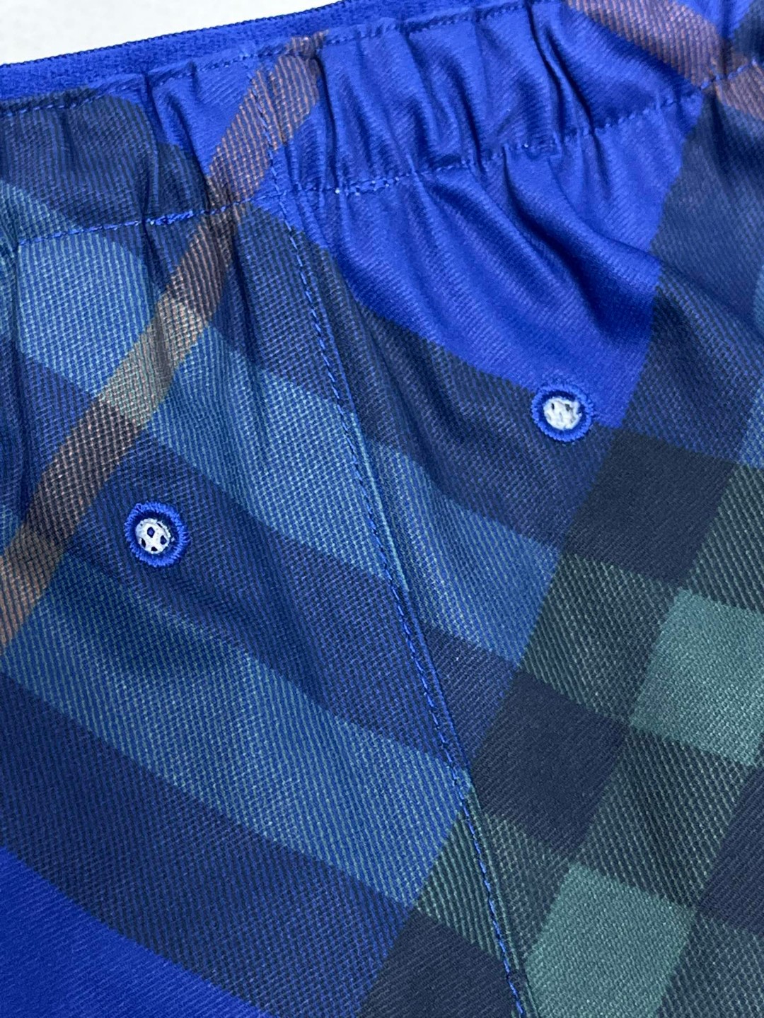 Burberry 巴宝莉 格纹松紧腰短裤 休闲裤 裤子 蓝色 绿色 米色