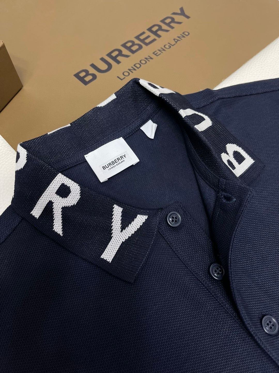 Burberry 巴宝莉 纯色logo字母领Polo衫 短袖 T恤 圆领 短款 夏季 黑色 白色 80675361 80135011