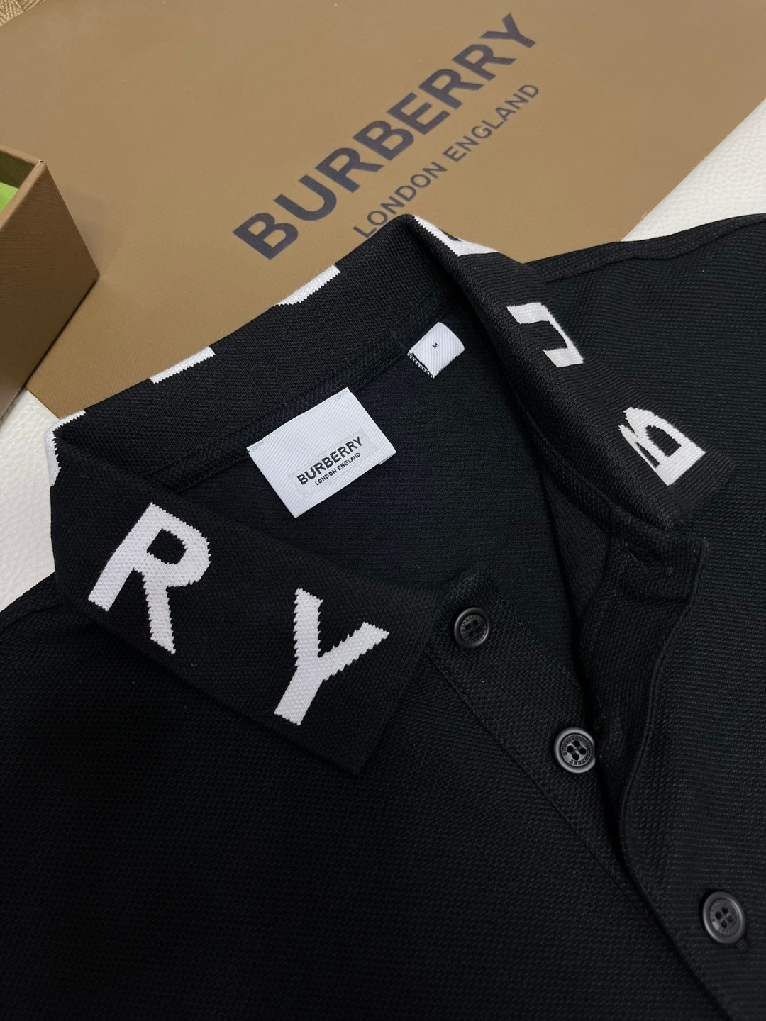 Burberry 巴宝莉 纯色logo字母领Polo衫 短袖 T恤 圆领 短款 夏季 黑色 白色 80675361 80135011