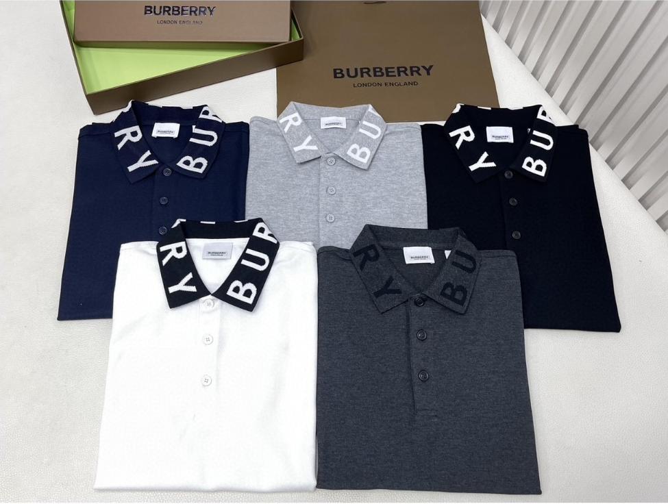 Burberry 巴宝莉 纯色logo字母领Polo衫 短袖 T恤 圆领 短款 夏季 黑色 白色 80675361 80135011