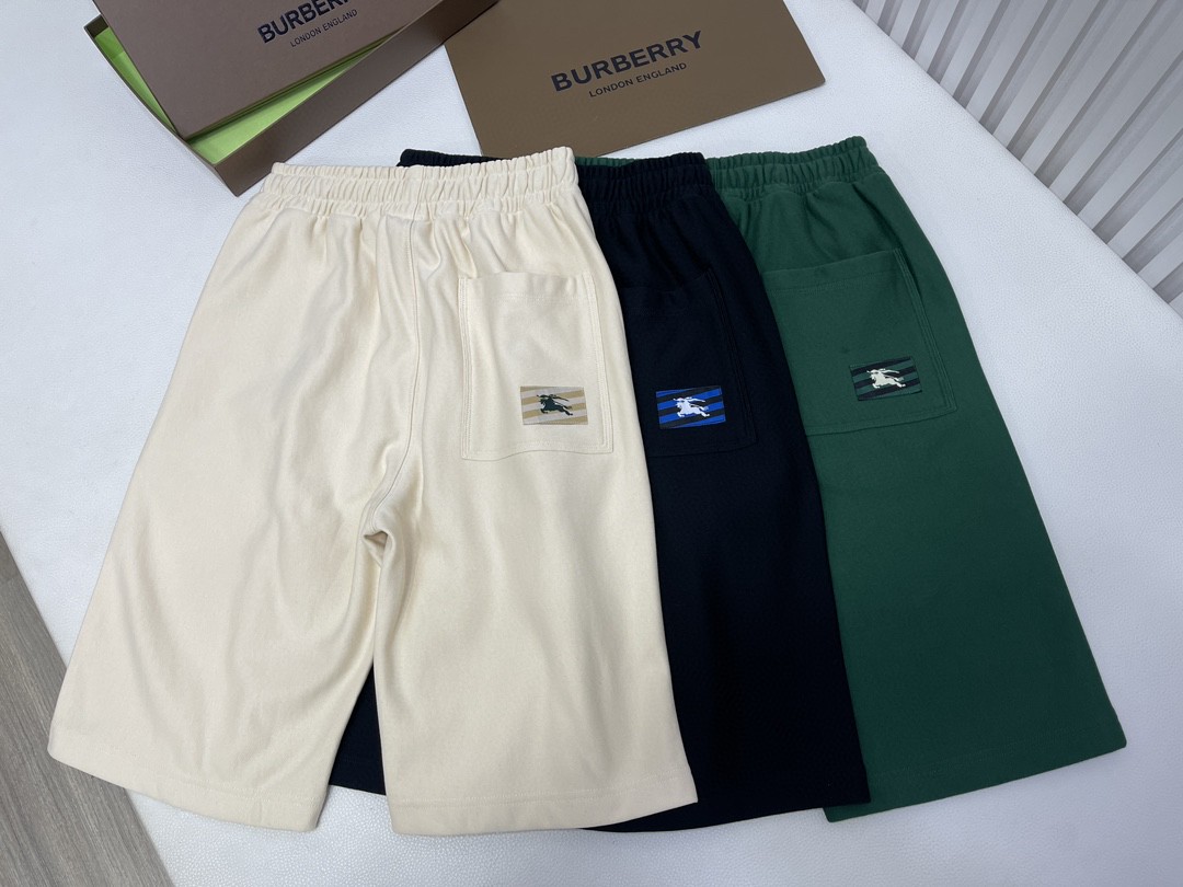 Burberry 巴宝莉 纯色口袋徽标松紧腰短裤 休闲裤 裤子 黑色 绿色 米色 80812321