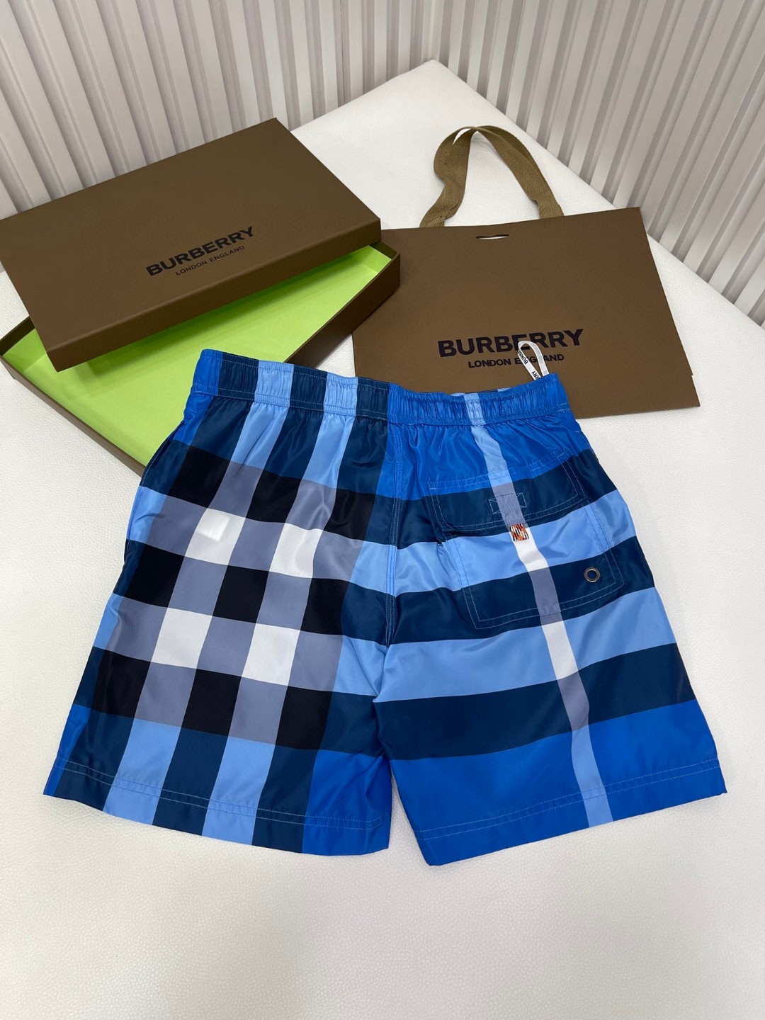 Burberry 巴宝莉 格纹抽绳游泳裤 短裤 裤子 蓝色 80991651