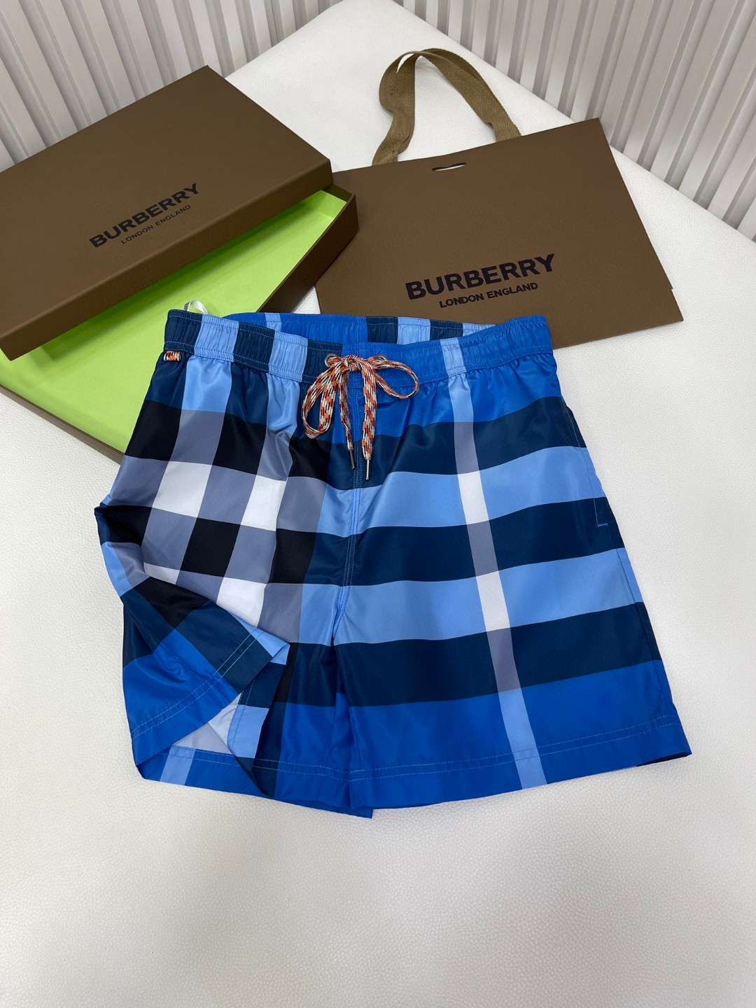 Burberry 巴宝莉 格纹抽绳游泳裤 短裤 裤子 蓝色 80991651