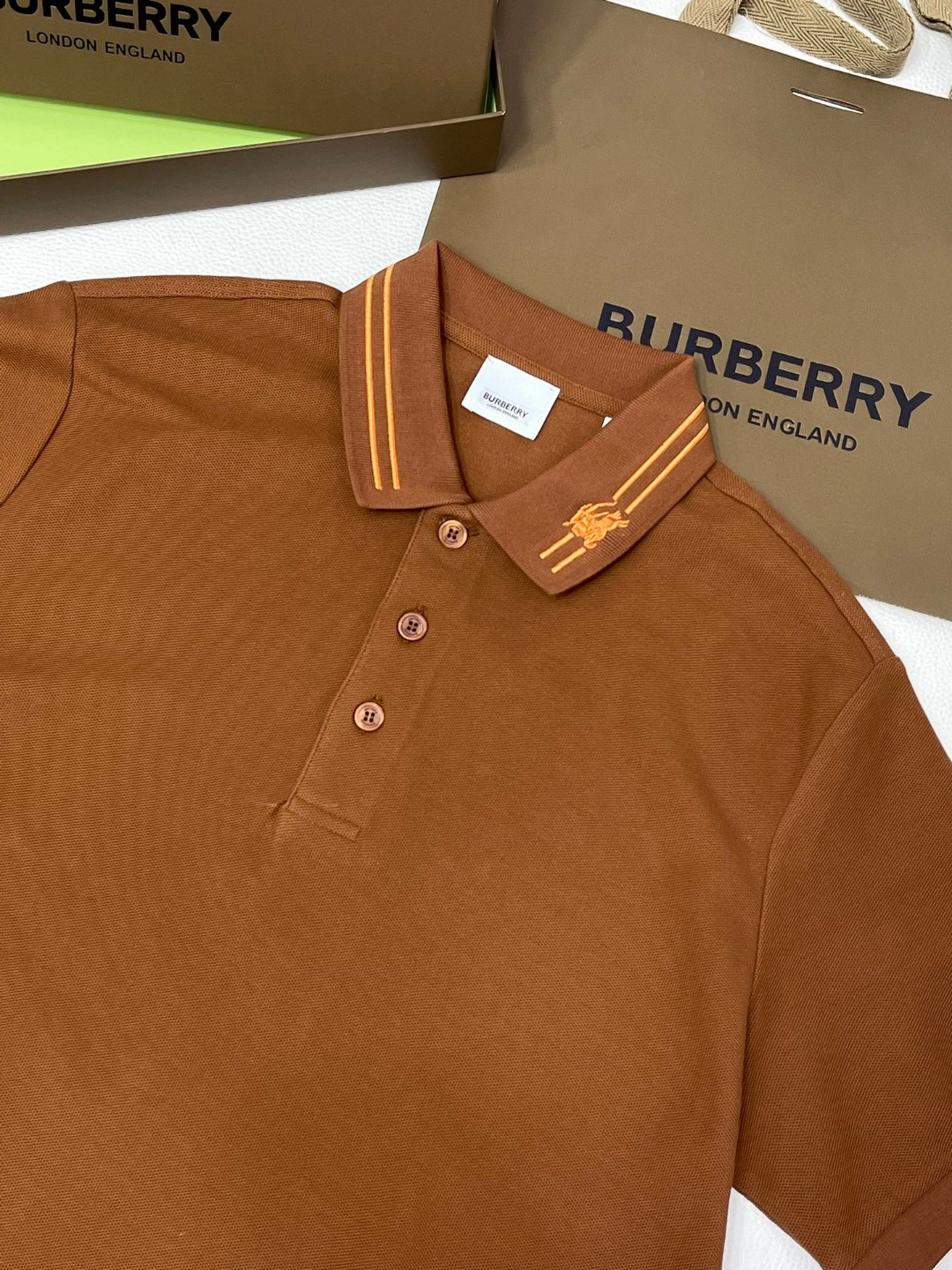 Burberry 巴宝莉 纯色刺绣战马条纹领Polo衫 短袖 T恤 圆领 短款 夏季 黑色 白色 棕色 80707741