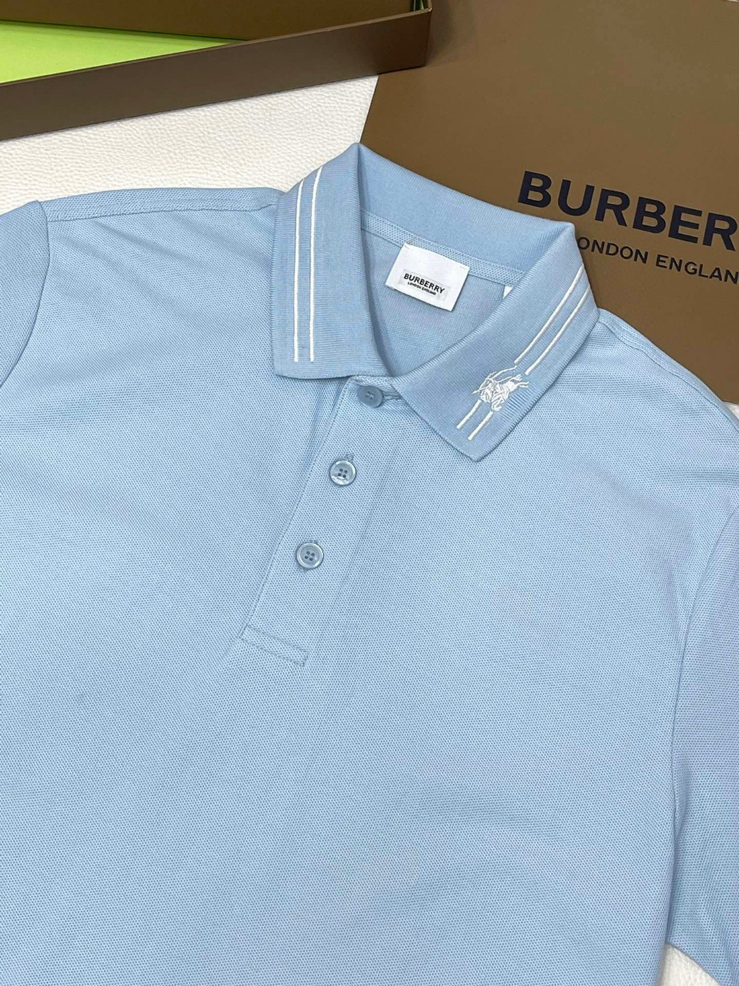 Burberry 巴宝莉 纯色刺绣战马条纹领Polo衫 短袖 T恤 圆领 短款 夏季 黑色 白色 棕色 80707741