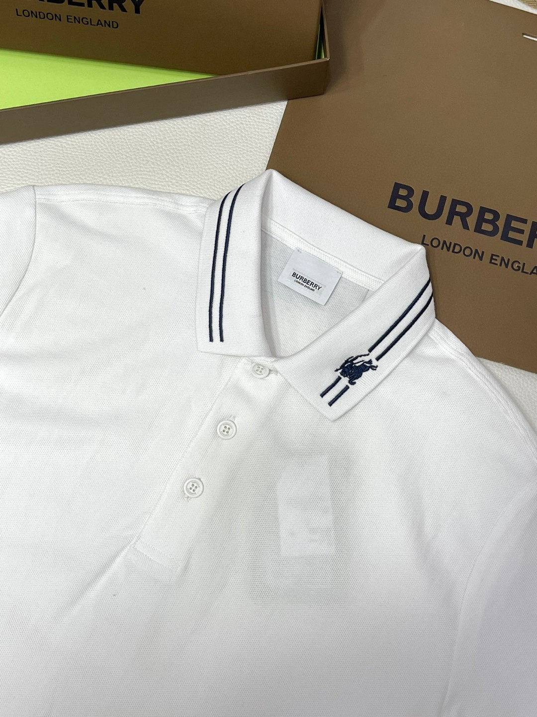 Burberry 巴宝莉 纯色刺绣战马条纹领Polo衫 短袖 T恤 圆领 短款 夏季 黑色 白色 棕色 80707741
