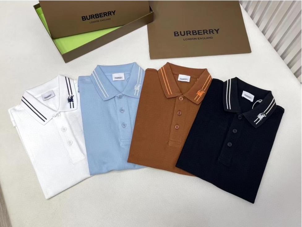 Burberry 巴宝莉 纯色刺绣战马条纹领Polo衫 短袖 T恤 圆领 短款 夏季 黑色 白色 棕色 80707741