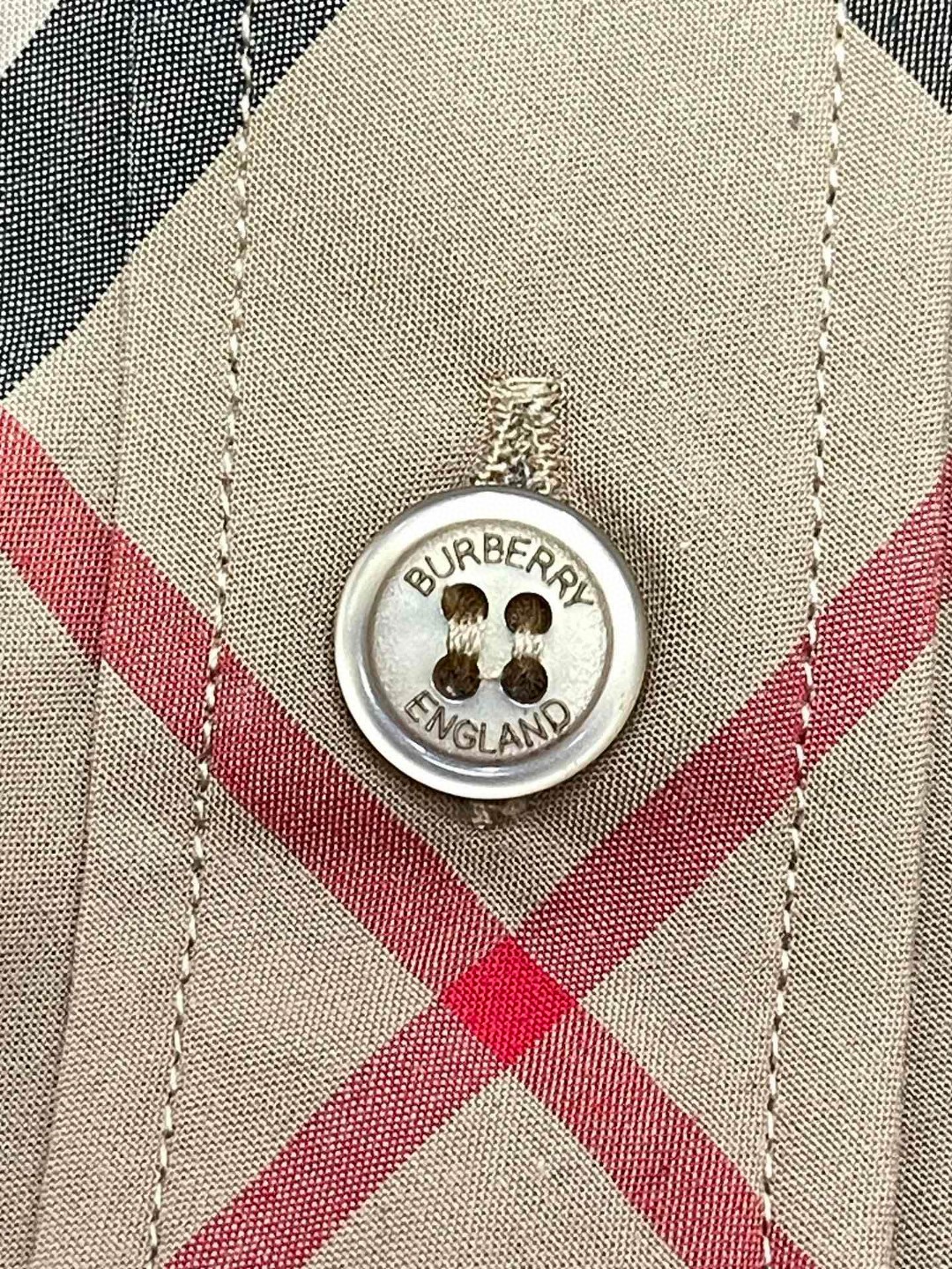 Burberry 巴宝莉 格纹单排扣衬衫 短袖 夏季 青苔色 沙色 80876371