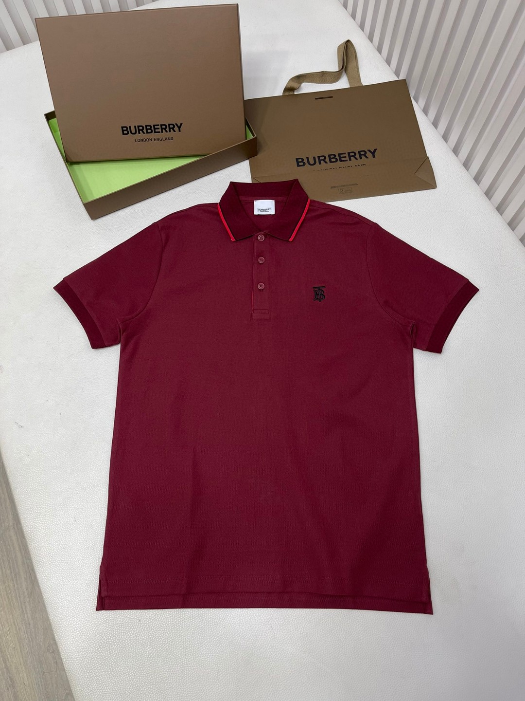 Burberry 巴宝莉 撞色字母logo刺绣Polo衫 短袖 T恤 圆领 短款 夏季 黑色 白色 酒红色 8017003-A1189